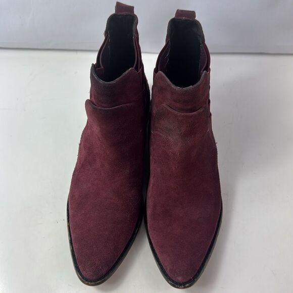 Rebecca Minkoff Jacy Suede Leather Burgundy Pointed Toe Women’s Ankle Boots - Picture 9 of 16